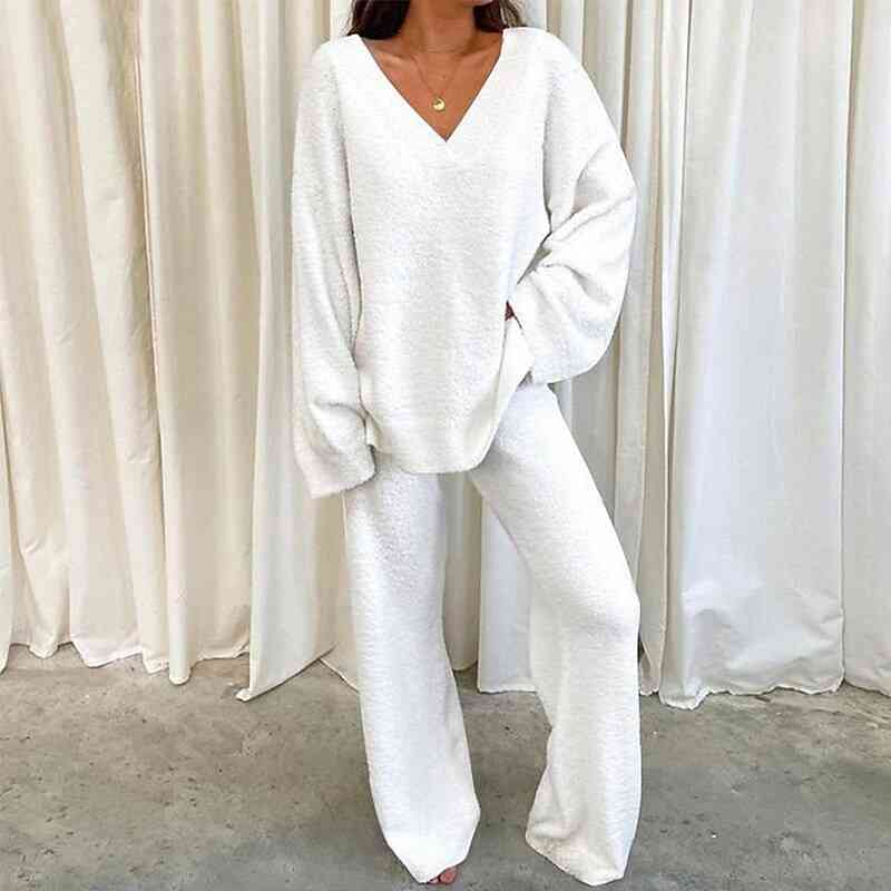 V-Neck Long Sleeve Top and Long Pants Set – Royal Meadow Boutique