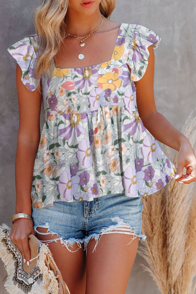 Azalea Floral Square Neck Babydoll Top - L&M Boutique