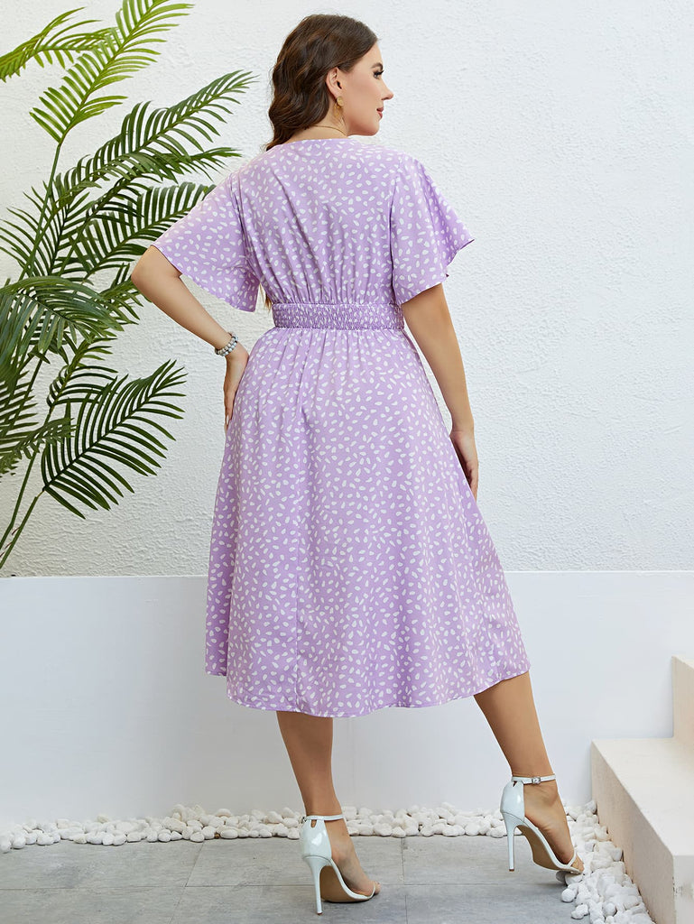 Bay Plus Size Printed Smocked Waist Surplice Dress - L&M Boutique