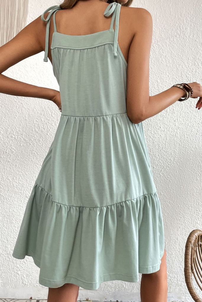 Brittany Tie-Shoulder Tiered Dress with Pockets - L&M Boutique
