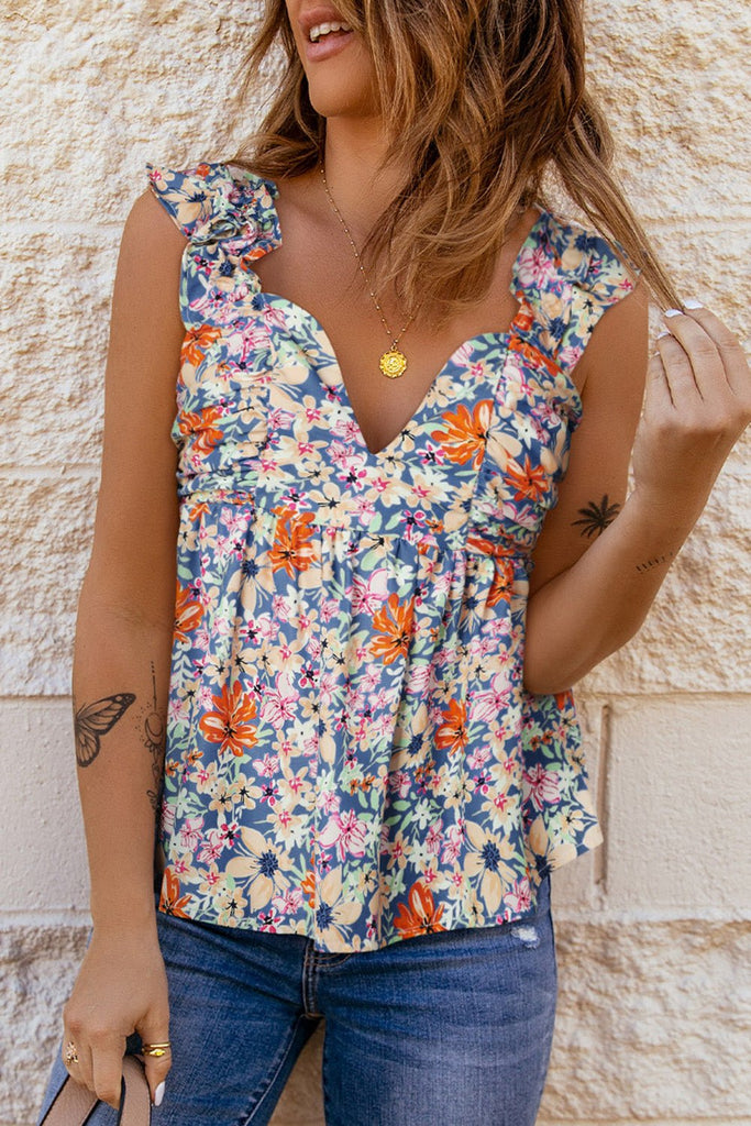 Daphne Floral Smocked Cap Sleeve Top - L&M Boutique