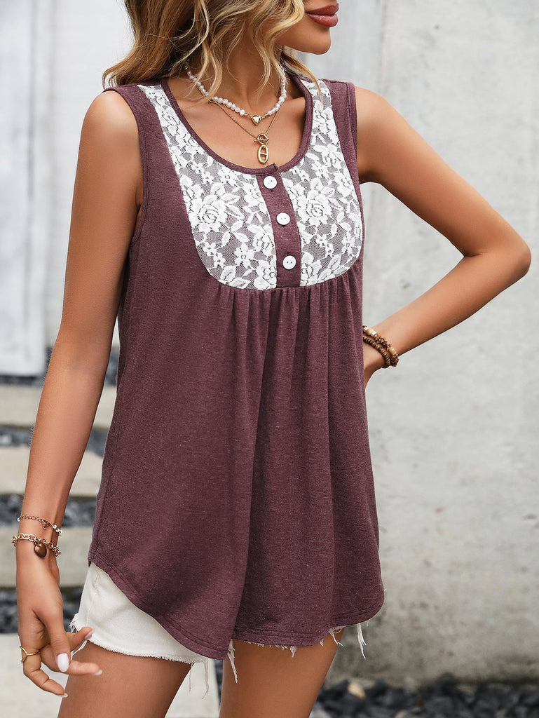 Emily Lace Contrast Scoop Neck Tank - L&M Boutique