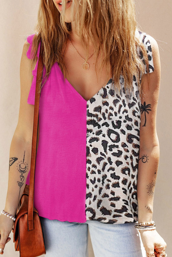 Jasmine Leopard Contrast V-Neck Tank - L&M Boutique