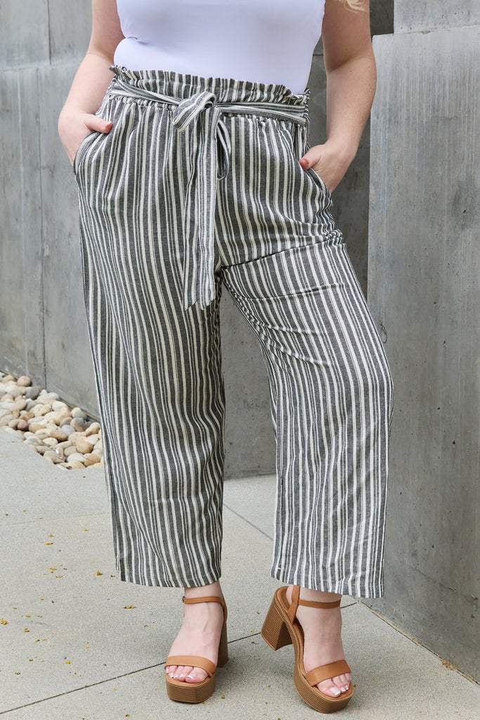 Madison Full Size Paper bag Waist Striped Culotte Pants - L&M Boutique