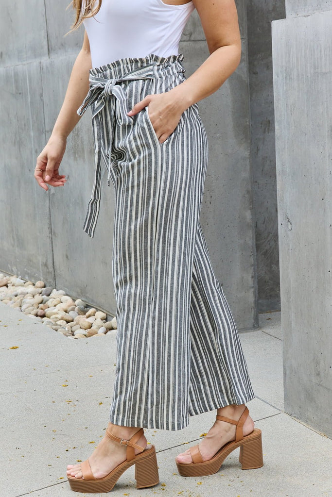 Madison Full Size Paper bag Waist Striped Culotte Pants - L&M Boutique