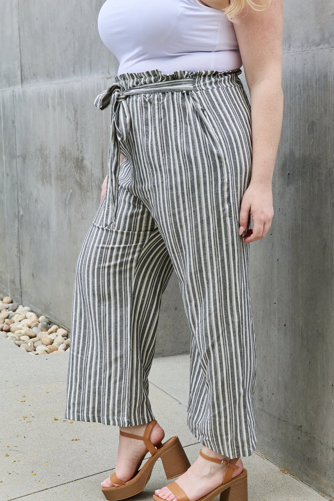 Madison Full Size Paper bag Waist Striped Culotte Pants - L&M Boutique