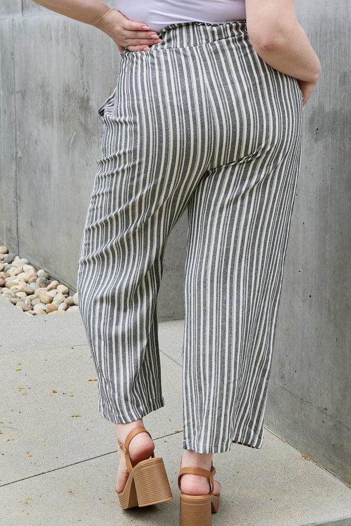 Madison Full Size Paper bag Waist Striped Culotte Pants - L&M Boutique