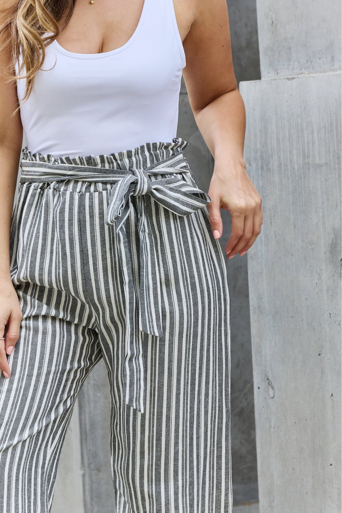 Madison Full Size Paper bag Waist Striped Culotte Pants - L&M Boutique