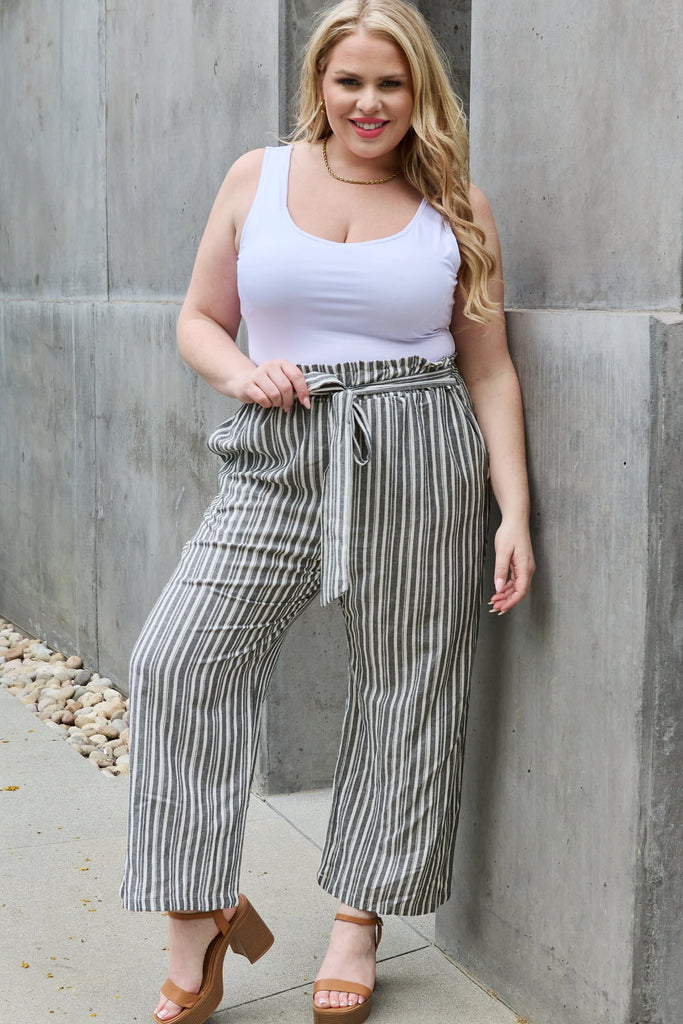 Madison Full Size Paper bag Waist Striped Culotte Pants - L&M Boutique