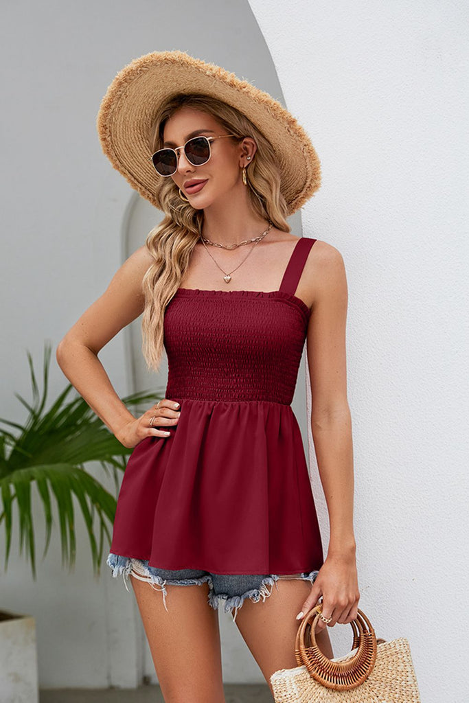 Maria Smocked Square Neck Babydoll Tank - L&M Boutique